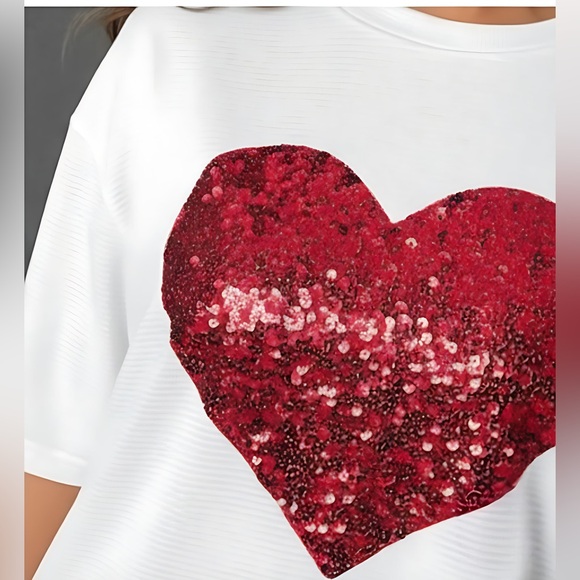Oversized Heart Sequin Drop Shoulder Tee - Picture 2 of 7